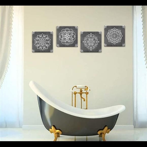 4 Pieces Flower Pattern Canvas Prints Mandala Boho Flower Abstrac 12x12inch - Picture 2 of 6